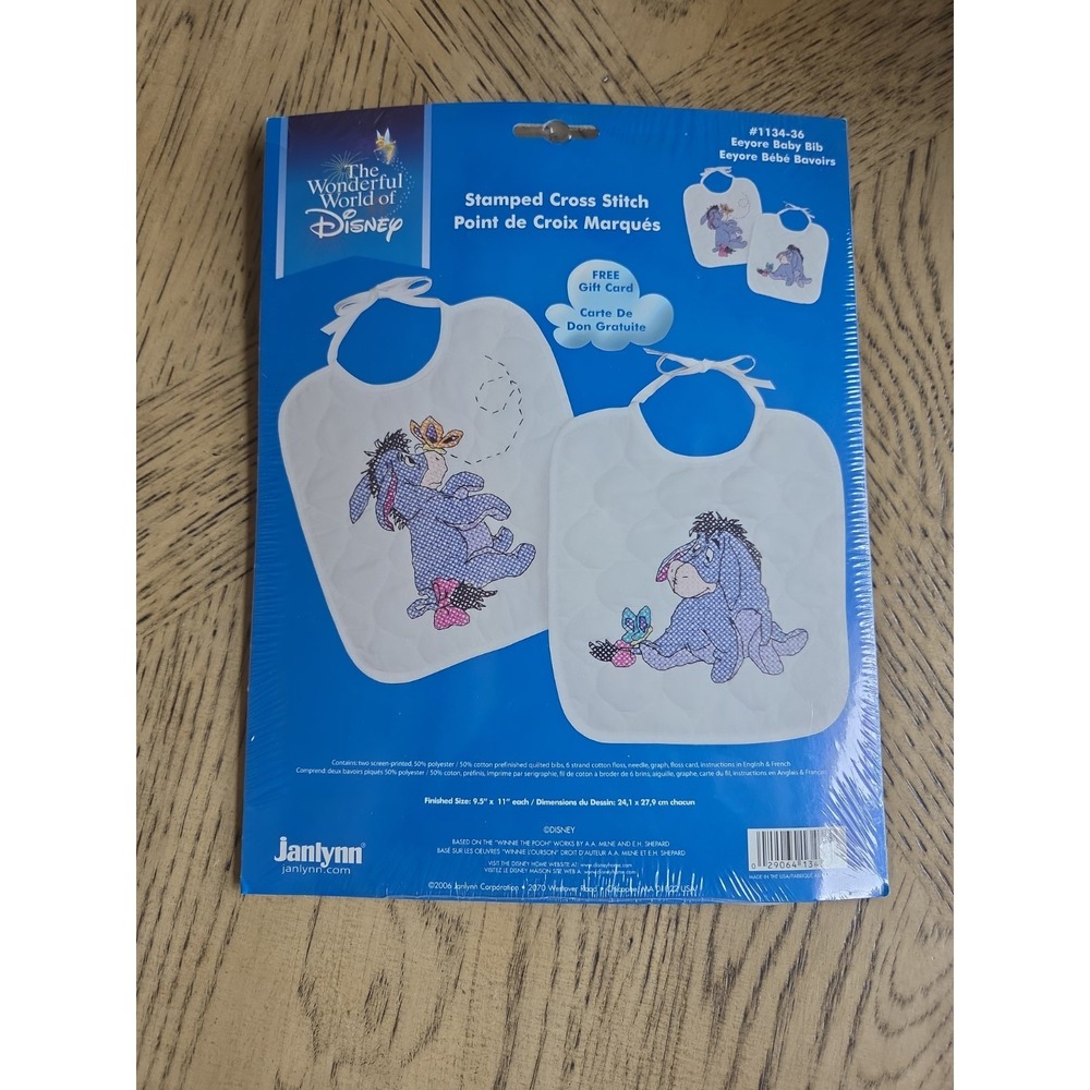 Janlynn Eeyore 2 Bib Pack Disney Stamped Cross Stitch Kit Vintage 2006 New Bibs